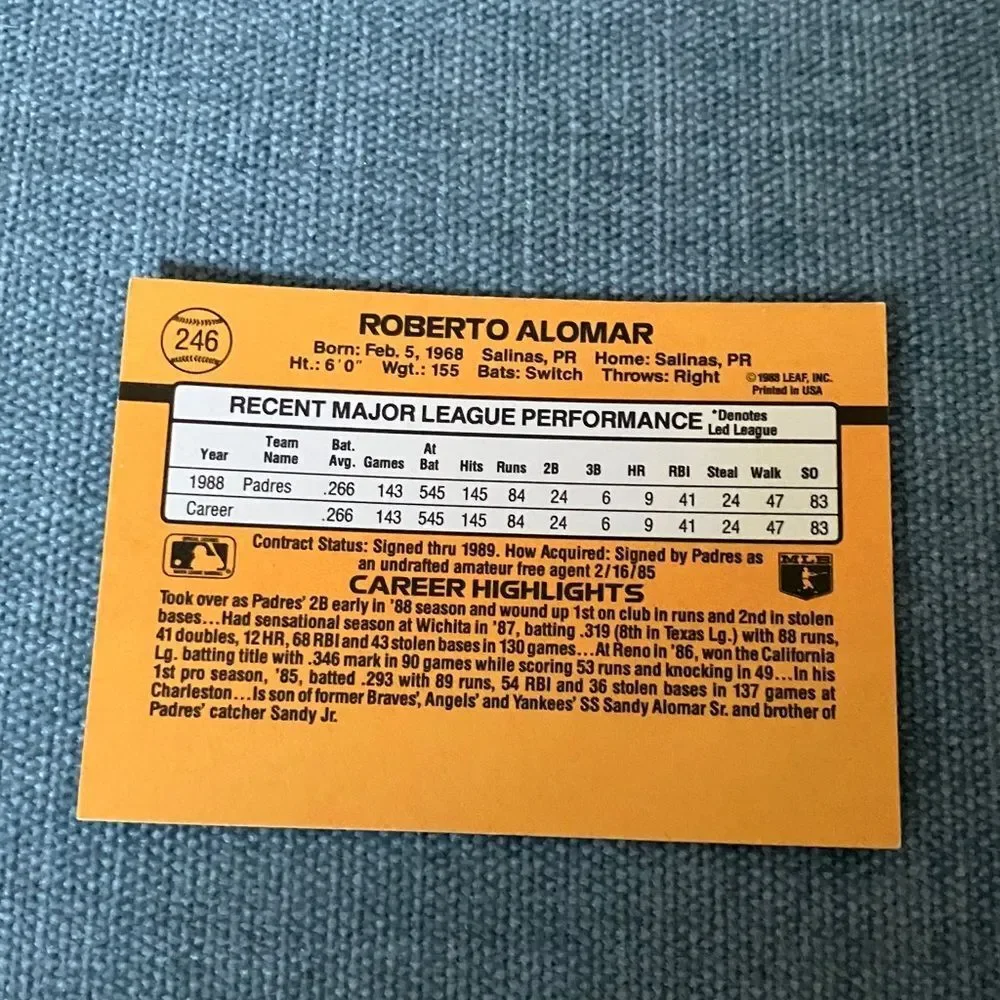 1989 Donruss San Diego Padres Baseball Card Trading Card